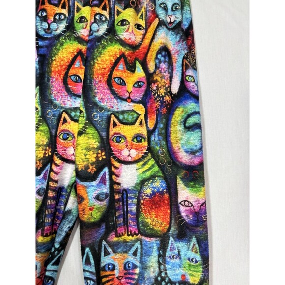 All Over Cat Print Leggings Girls M Soft Cozy Rainbow Colorful Art-to-Wear - Picture 2 of 7